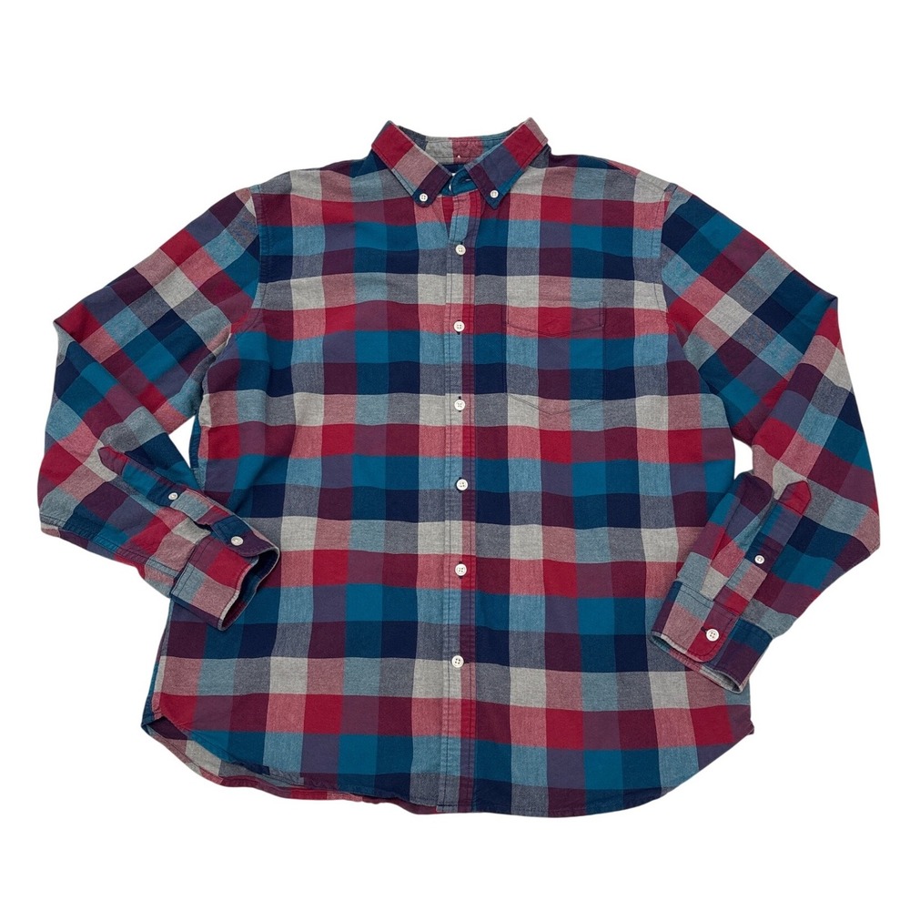 Old Navy Mens XL Slim Fit Plaid Button Down Shirt Red Blue Teal Buffalo Check